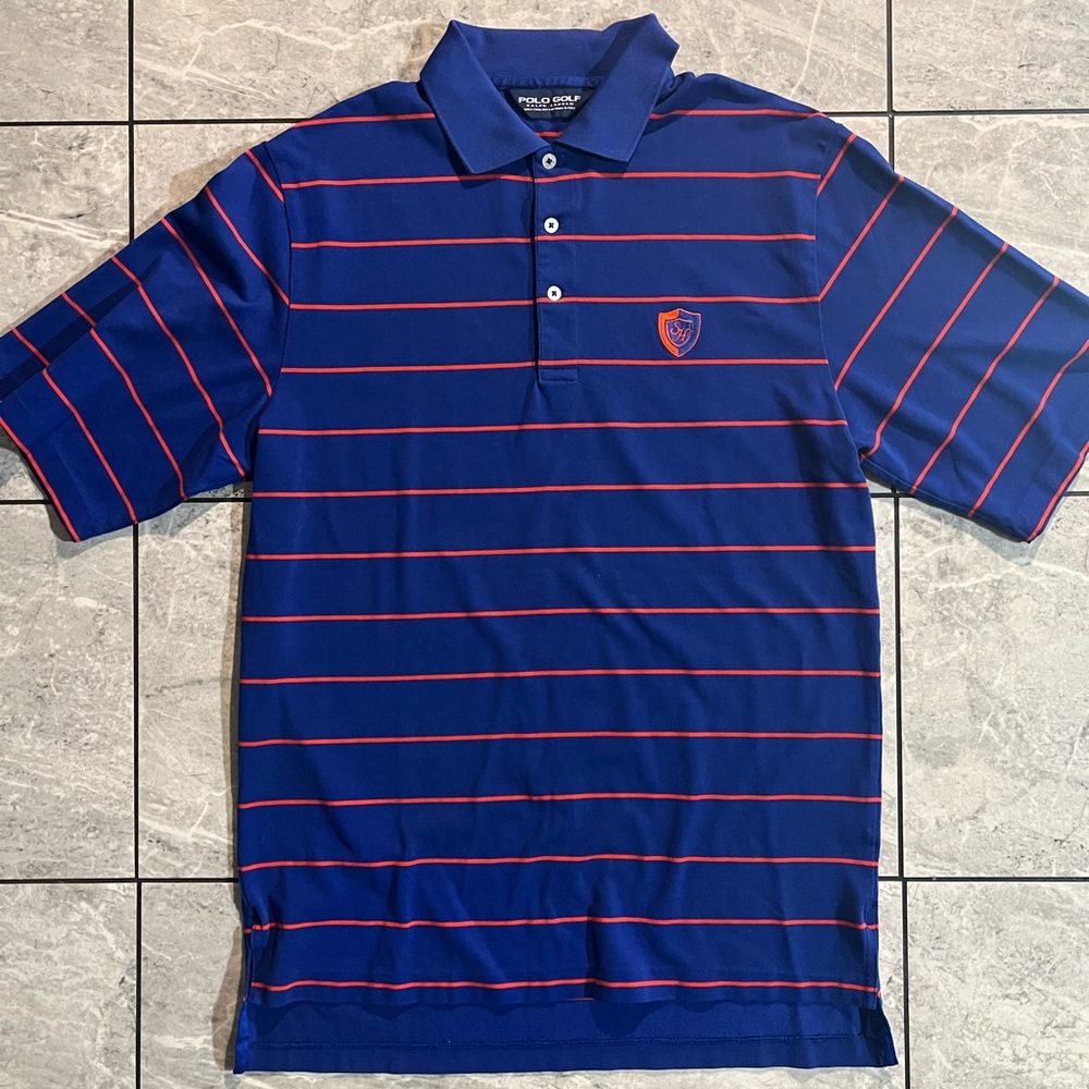 Polo Golf Ralph Lauren Mens Blue 100% Pima Cotton Striped Short Sleeve Shirt M